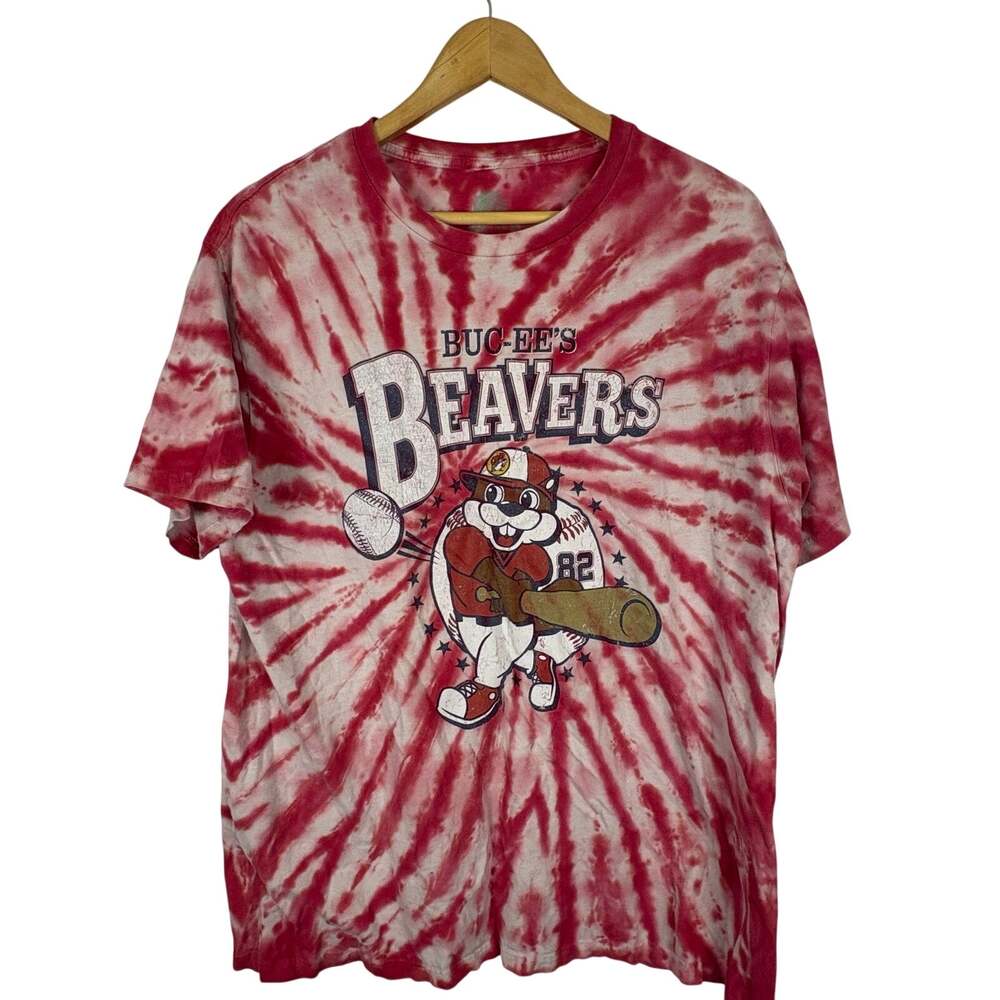 Buc-ees Tie Dye Graphic T Shirt Red Men's L Baseball Americana Patriotic Texas